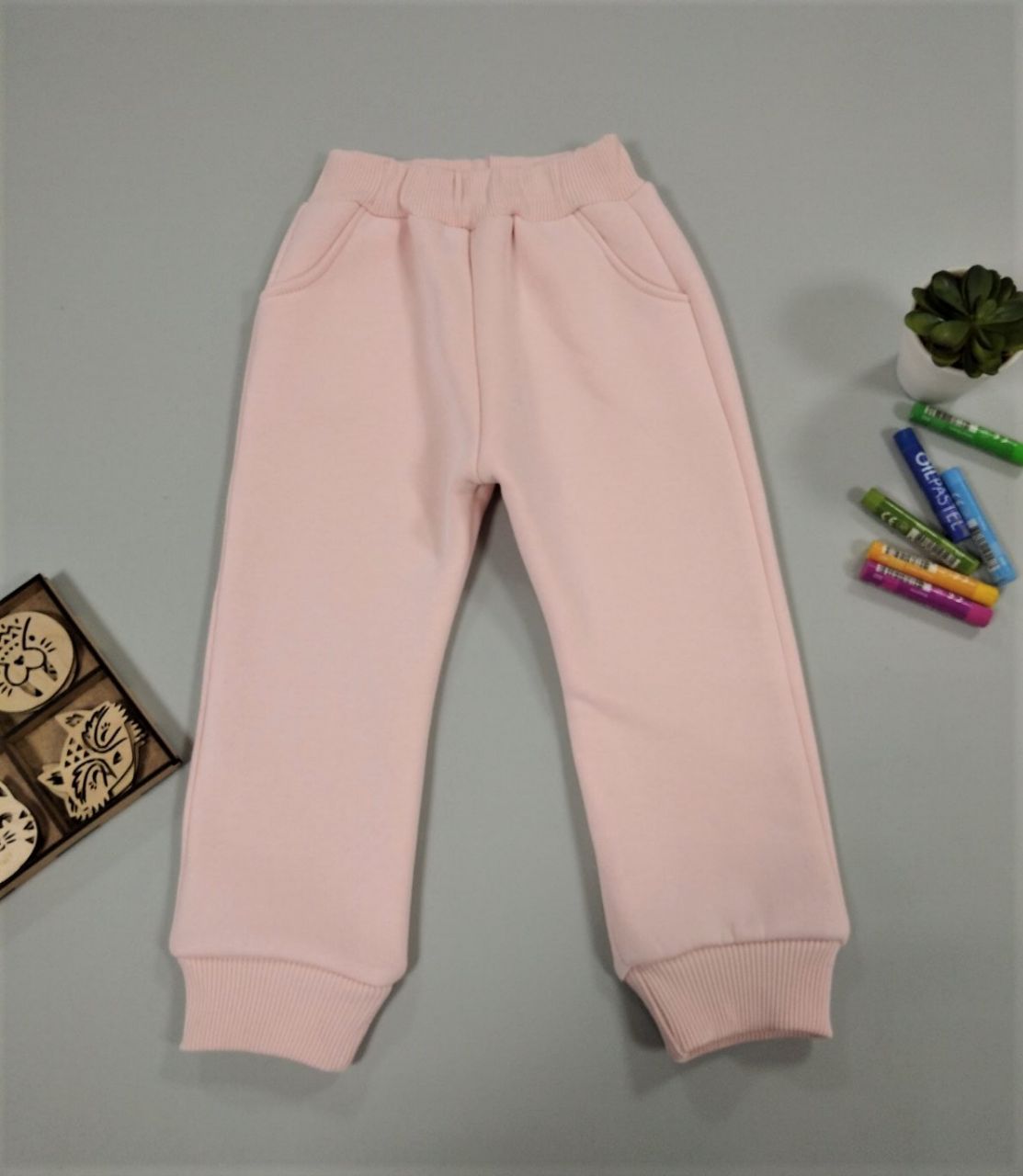 Детские спортивные штаны для девочки утепленные розовые_first